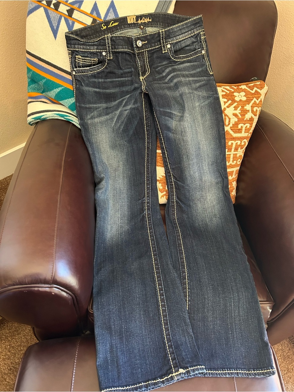 Kut from the Kloth Dark Blue Bootcut Jeans with Contrast Stitching